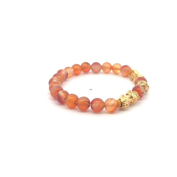 18K Gold Pixiu Piyao Coin Ball Bracelet Gemstone Carnelian 6mm July Birthstone - Picture 5 of 5